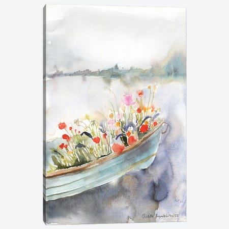 Boat Filled With Flowers On The River Canvas Print #VBY90} by Violetta Boyadzhieva Canvas Art