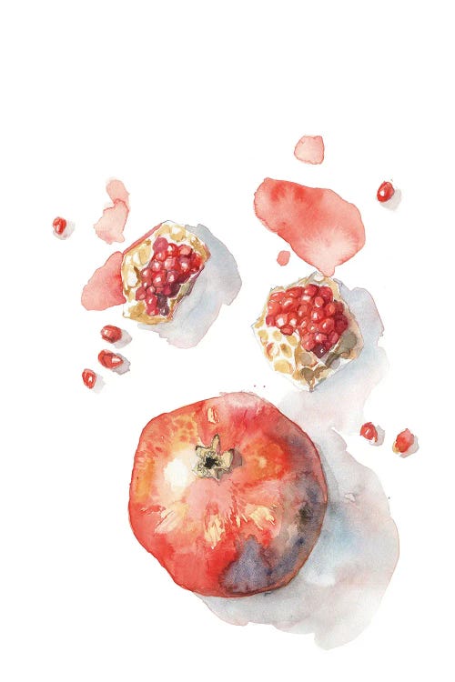 Pomegranate Fruit, Red Autumn Fruit, Cosy Watercolor by Violetta Boyadzhieva wall art