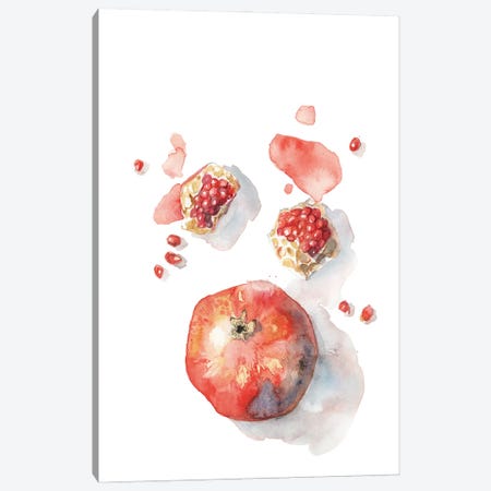 Pomegranate Fruit, Red Autumn Fruit, Cosy Watercolor Canvas Print #VBY91} by Violetta Boyadzhieva Canvas Art