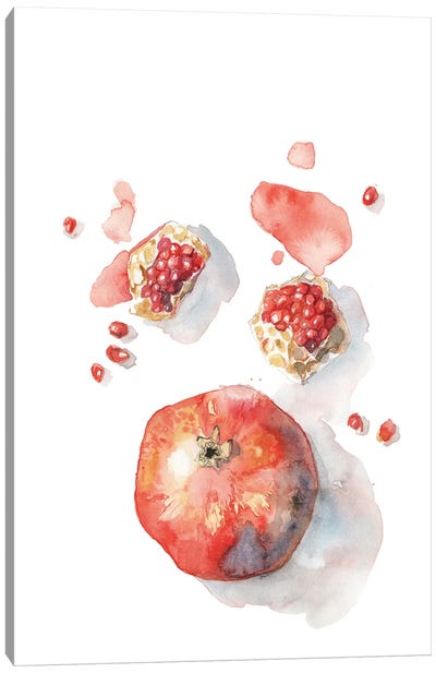 Pomegranate Fruit, Red Autumn Fruit, Cosy Watercolor Canvas Art Print - Violetta Boyadzhieva
