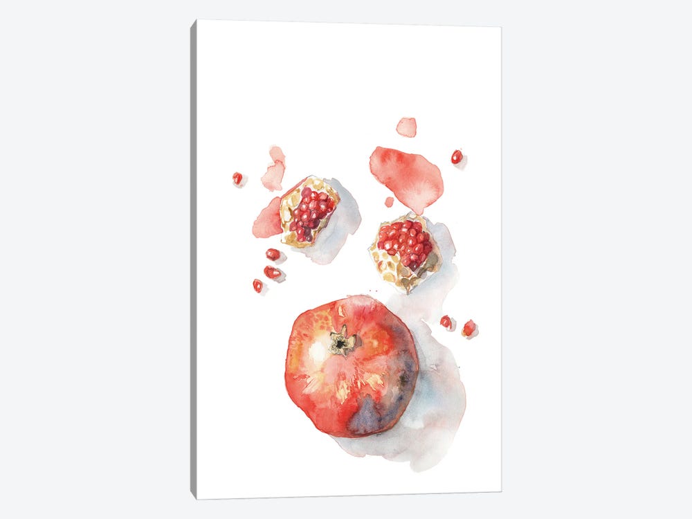 Pomegranate Fruit, Red Autumn Fruit, Cosy Watercolor by Violetta Boyadzhieva 1-piece Canvas Artwork