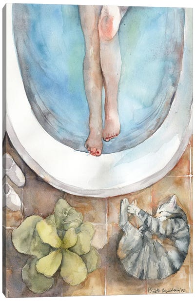 Self Care At Home Sleeping Cat Canvas Art Print - Violetta Boyadzhieva