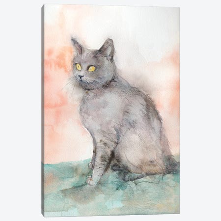 British Shorthair Blue Cat On A Green Rug, Canvas Print #VBY94} by Violetta Boyadzhieva Canvas Art Print