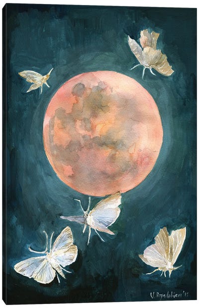 Red Moon Print, Moths And Butterflies, Beautiful Night Canvas Art Print - Violetta Boyadzhieva