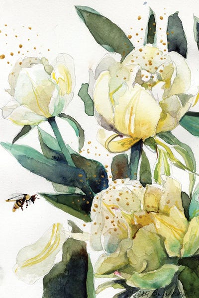 Bees: Tulips And Bees Magical Golden Pollen by Violetta Boyadzhieva