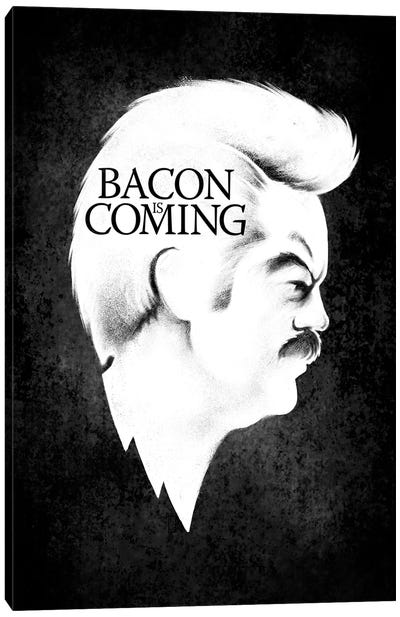 Bacon Is Coming Canvas Art Print - Satirical Humor Art