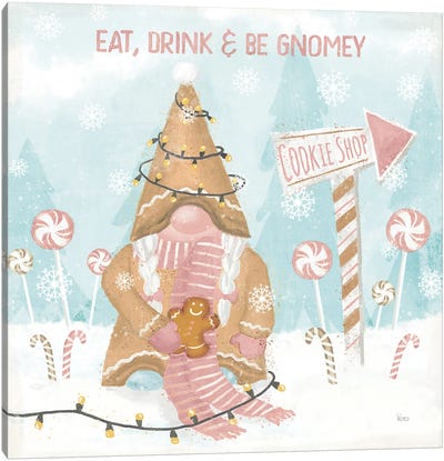 Gnome Sweet Gnome III Blush Canvas Art Print - Christmas Gnome Art