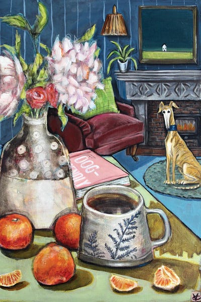 Fine Art Print: Coffee And Clementines With Clarence by Victoria Coleman