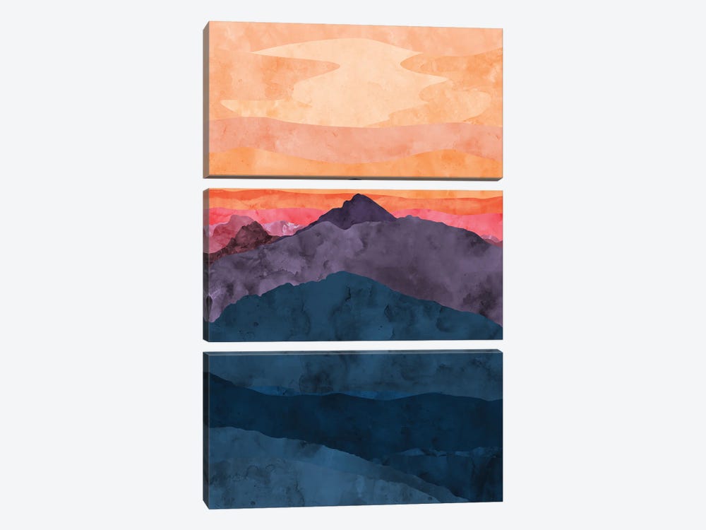 Purple and Blue Mountain at Sunset by Van Credi 3-piece Canvas Print