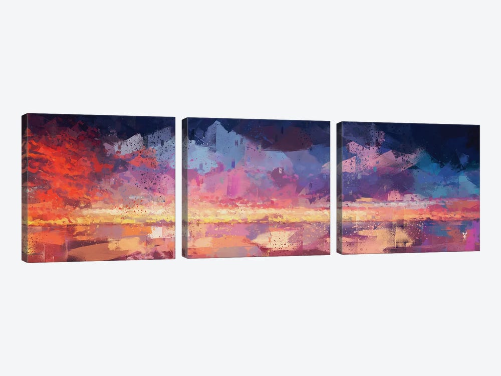 Sunset in the Matrix by Van Credi 3-piece Canvas Wall Art