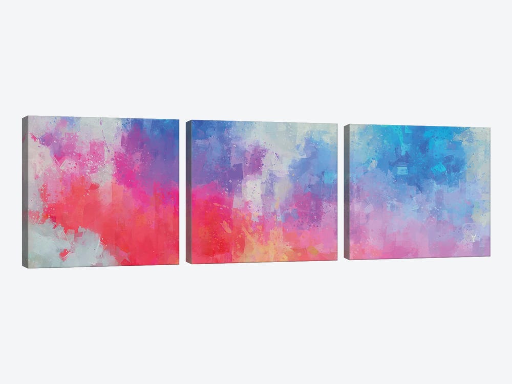 Pink, Red, and  Blue Abstract by Van Credi 3-piece Canvas Art Print