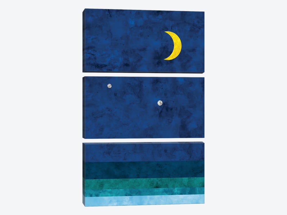 Moon And Sea by Van Credi 3-piece Canvas Art Print
