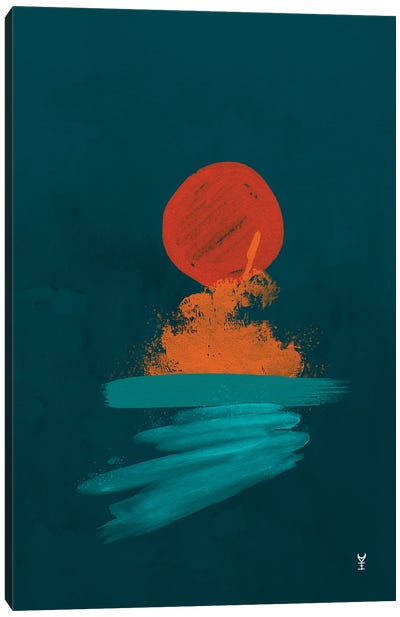 Blue Sunset Canvas Art Print - Circular Abstract Art