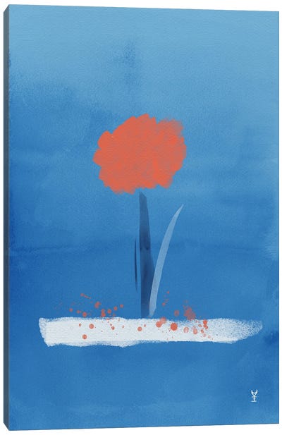 Single Bloom Canvas Art Print - Blue Abstract Art