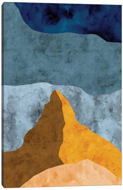 Mountain Against Waves of Blue Canvas Art Print - Van Credi