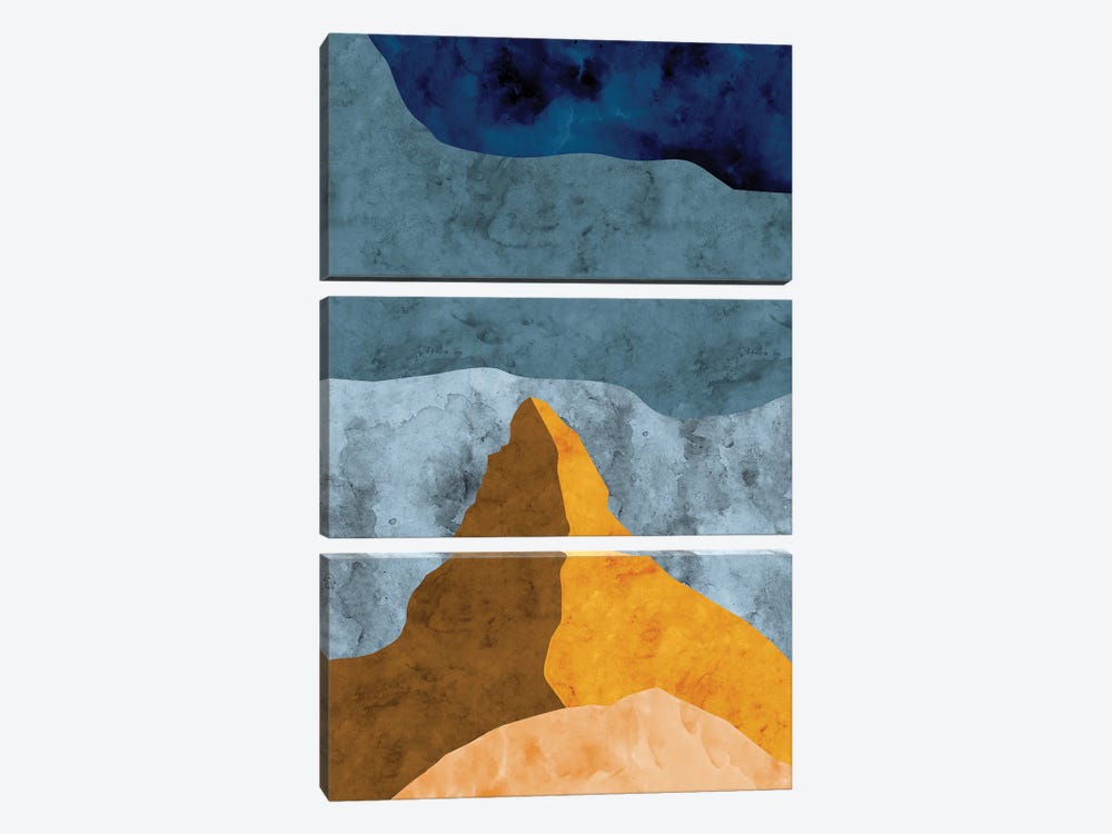 Mountain Against Waves of Blue by Van Credi 3-piece Canvas Art Print