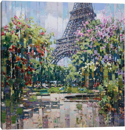 Sunday By The Eiffel Tower Canvas Art Print - Cherry Blossom Art