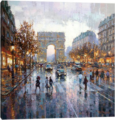 Dusk In Paris Canvas Art Print - Arc de Triomphe