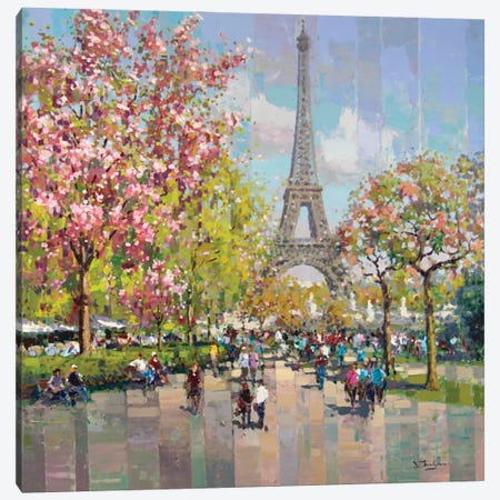 Spring By The Eiffel Tower Canvas Print #VDL26} by Vadim Dolgov Canvas Print