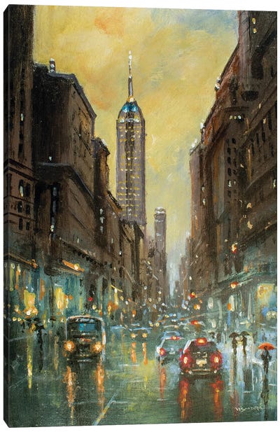 New York City In Rain Canvas Art Print - Vishalandra Dakur