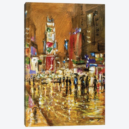 Time Square In Rain I Canvas Print #VDR28} by Vishalandra Dakur Canvas Artwork