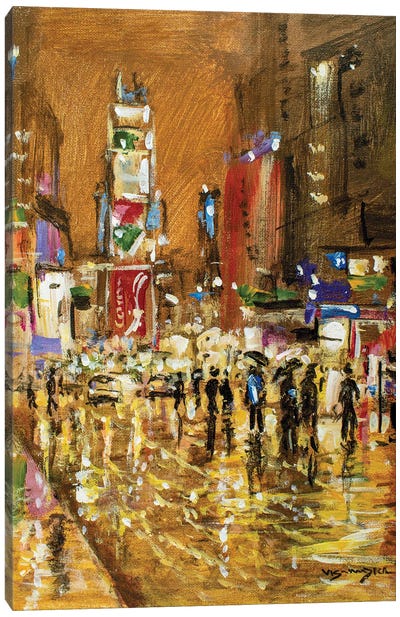 Time Square In Rain I Canvas Art Print - Vishalandra Dakur