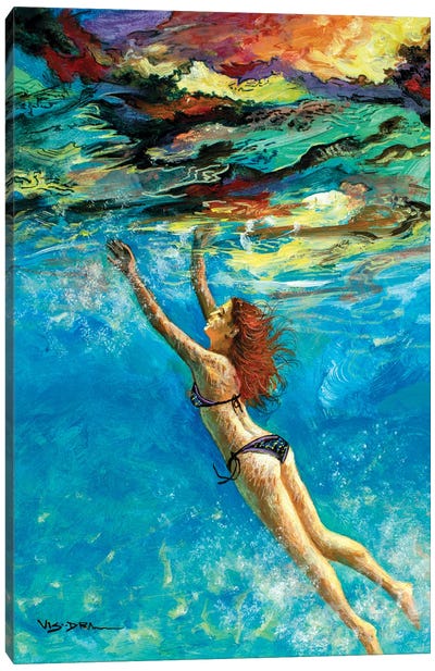 Girl Swimming XLII Canvas Art Print - Calm Beneath the Surface