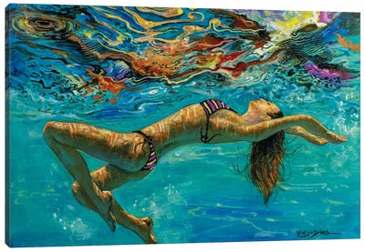 Girl Swimming XXVII Canvas Art Print - Calm Beneath the Surface