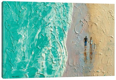 Couple Walking On Beach Canvas Art Print - Vishalandra Dakur