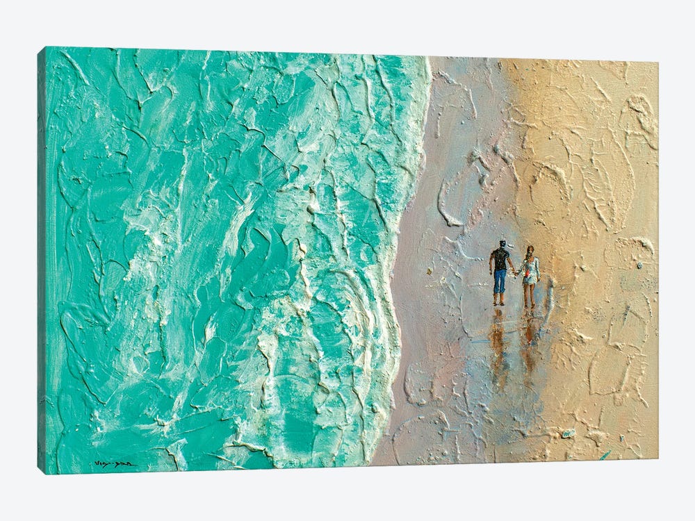 Couple Walking On Beach 1-piece Canvas Wall Art