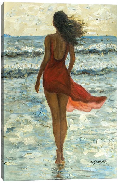 Girl In The Beach Canvas Art Print - Vishalandra Dakur
