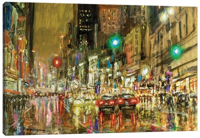 New York City Streets In Rain II Canvas Art Print - Times Square