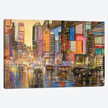 Time Square In Rain XI Canvas Print #VDR96} by Vishalandra Dakur Canvas Art