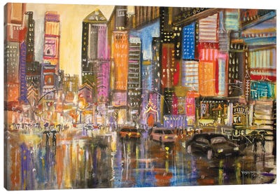 Time Square In Rain XI Canvas Art Print - Vishalandra Dakur