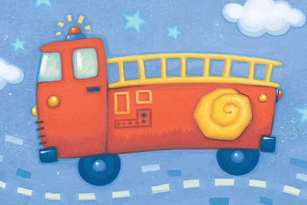 Kids Transportation Art: Blue Firetruck by Viv Eisner