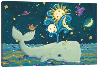 Sunny Whale Canvas Art Print - Kids Ocean Life Art