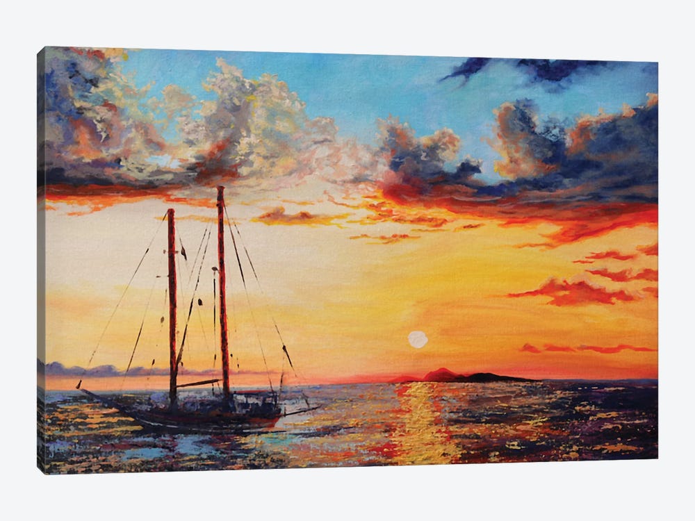 Ship On Orange Sunset by Viktoriya Filipchenko 1-piece Canvas Wall Art