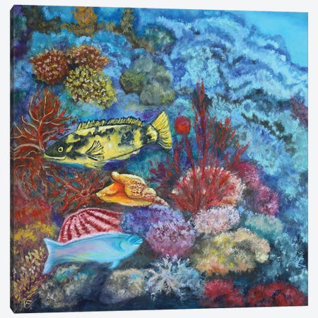 Fish On Corals Canvas Print #VFP110} by Viktoriya Filipchenko Canvas Wall Art