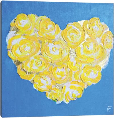 Yellow Rose Hart Canvas Art Print - Blue Art