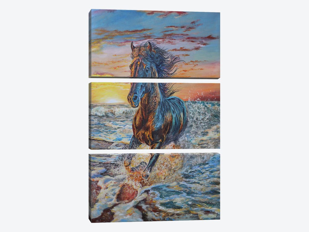 Running Horse by Viktoriya Filipchenko 3-piece Canvas Print