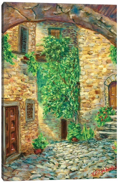 Medieval Old Italian Town Canvas Art Print - Ivy & Vines