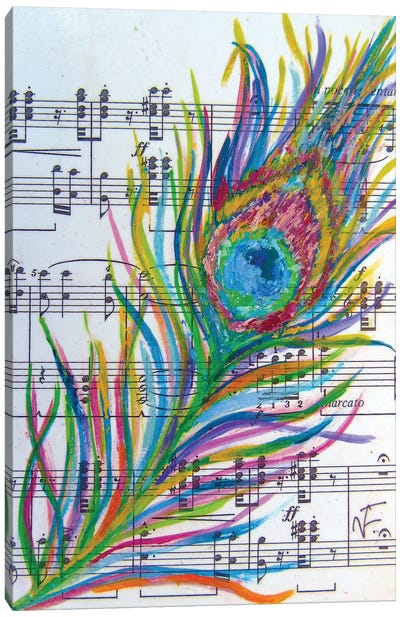 The Peacock Feather Canvas Art Print - Musical Notes Art
