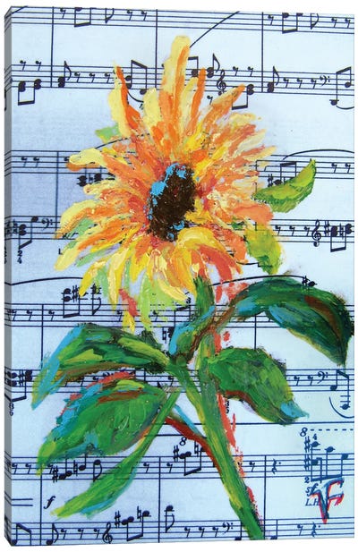 Sunflower Canvas Art Print - Musical Notes Art