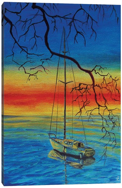 The Sailboat At Sunset Canvas Art Print - Viktoriya Filipchenko
