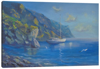 The White Yacht Canvas Art Print - Gull & Seagull Art