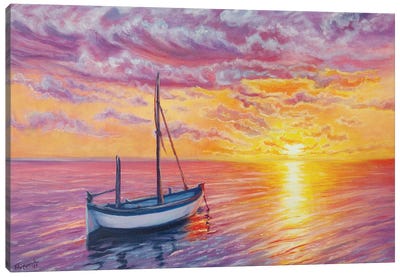 The Sailboat On Sunset Canvas Art Print - Viktoriya Filipchenko