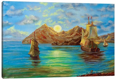 The Ships On Moonlight Canvas Art Print - Viktoriya Filipchenko