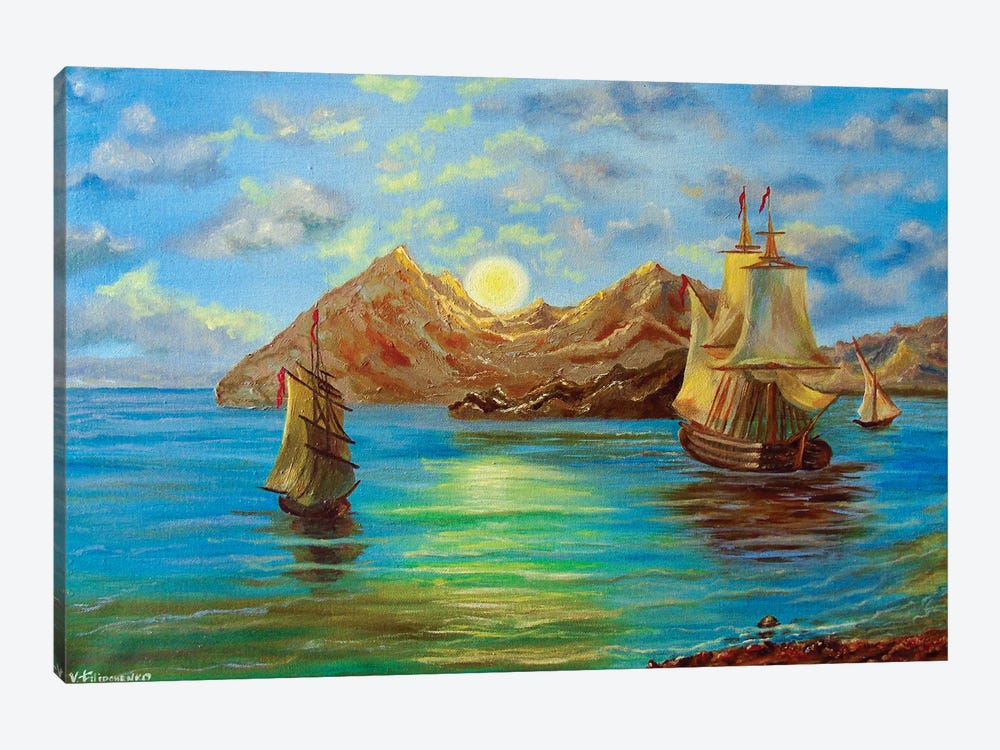 The Ships On Moonlight by Viktoriya Filipchenko 1-piece Canvas Art