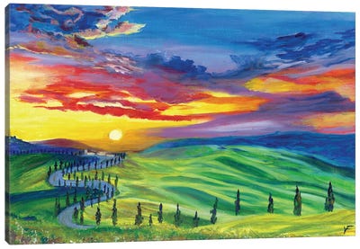 Tuscany Hills Canvas Art Print - Cypress Tree Art