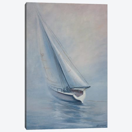 The White Yacht On The Fog Canvas Print #VFP85} by Viktoriya Filipchenko Canvas Wall Art
